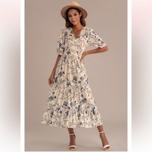 Petallush Floral Half Sleeve V Neck Maxi Dress Size M